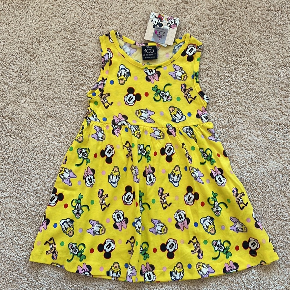NEW Disney 100 Characters Cotton Dress with Polka Dots, Size 2/3 - 98cm